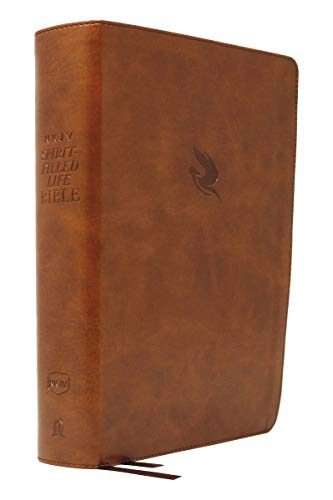 Brown imitation leather Bible with red lettering and a bird emblem.