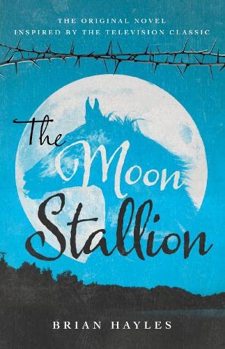 Book cover: dark blue with a horse silhouette inside a full moon.