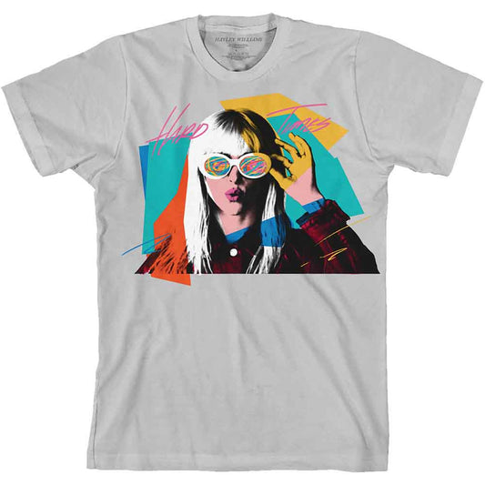 Grey t-shirt with colorful graphic of Hayley Williams wearing sunglasses.