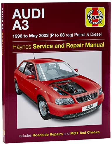 Red Audi A3 car on cover of Haynes repair manual.