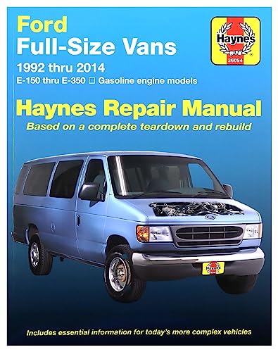 Haynes repair manual cover for Ford full-size vans 1992-2014 with a blue van image.