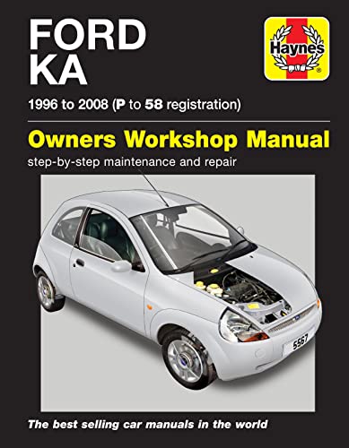 Haynes repair manual cover featuring a white Ford Ka car.