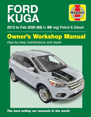 Paperback book with car repair manual text and Ford Kuga cover image.