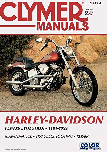 Clymer repair manual cover featuring a red Harley-Davidson motorcycle against a rocky background.