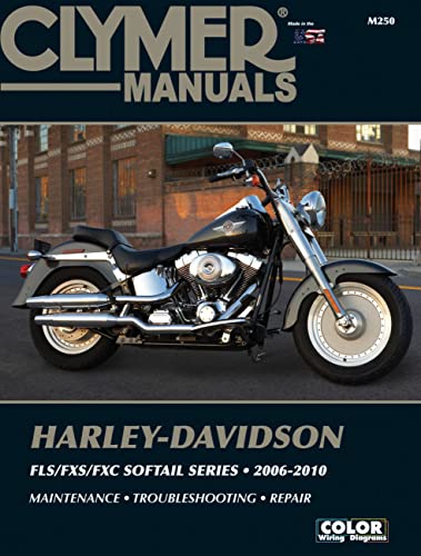 Clymer manual cover featuring a black Harley-Davidson Softail motorcycle.
