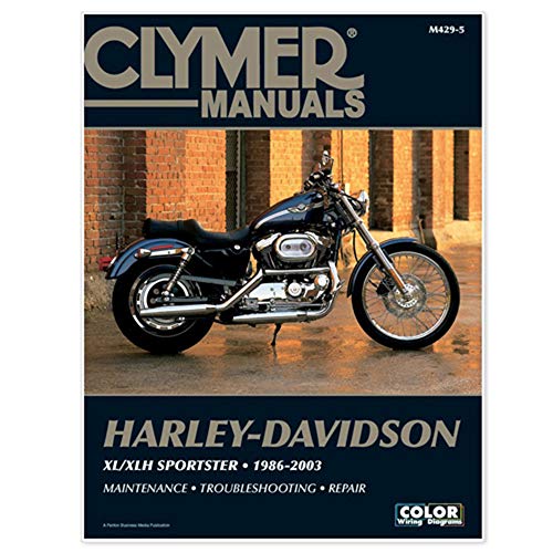 Clymer manual cover featuring a black Harley-Davidson Sportster motorcycle.