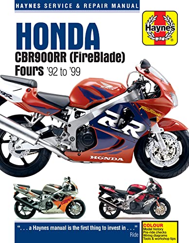 Haynes repair manual cover featuring a red Honda CBR900RR FireBlade motorcycle.