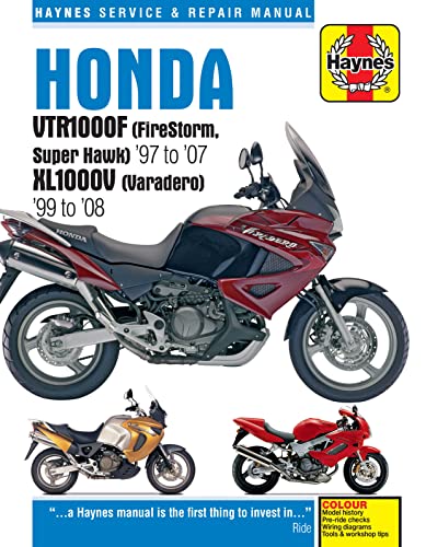 Haynes repair manual cover featuring red Honda VTR1000F and XL1000V motorcycles.