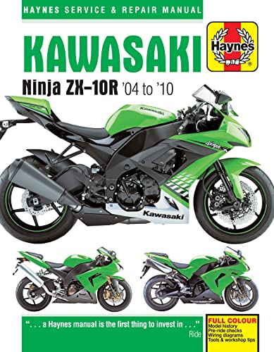Haynes repair manual cover featuring a green Kawasaki Ninja ZX-10R motorcycle.
