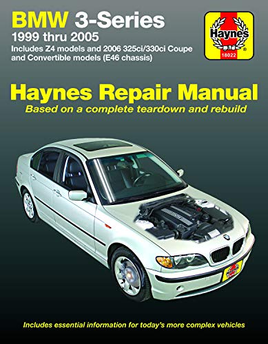 Haynes repair manual cover for BMW 3-Series 1999-2005 featuring a silver sedan with open hood.