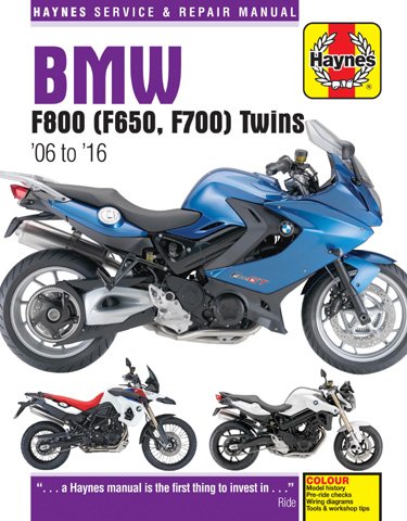 Haynes repair manual cover featuring a blue BMW F800 motorcycle.