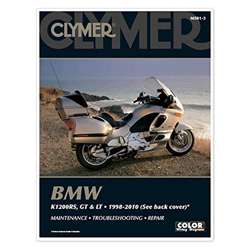 Clymer repair manual cover featuring a silver BMW K1200RS motorcycle.
