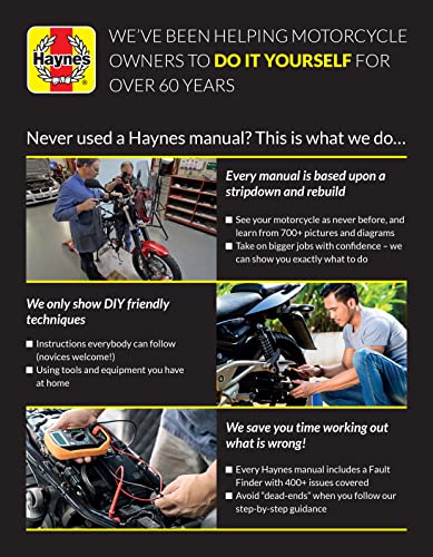 Haynes motorcycle repair manual cover, showing people working on bikes.