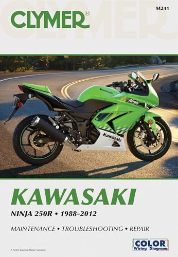 Clymer repair manual cover featuring a green Kawasaki Ninja 250R motorcycle.