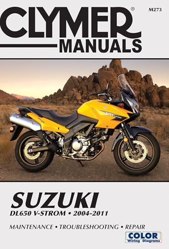 Clymer repair manual cover featuring a yellow Suzuki DL-650 V-Strom motorcycle.