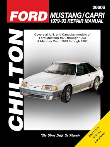 Chilton repair manual cover featuring a white Ford Mustang, 1979-93.