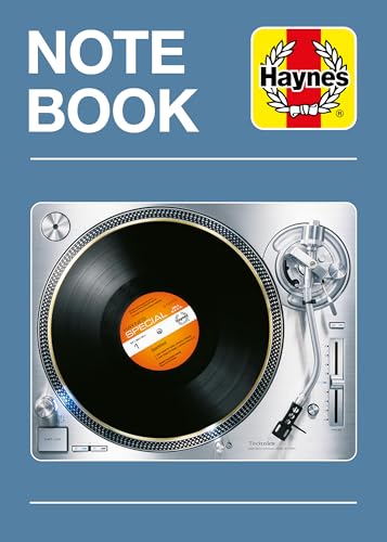 Blue Haynes notebook cover featuring a silver vinyl record player and the Haynes logo.