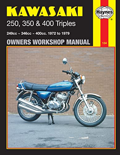 Haynes workshop manual cover featuring a vintage Kawasaki motorcycle.