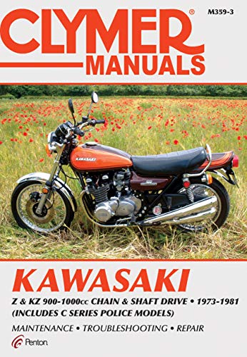 Clymer manual cover featuring an orange Kawasaki Z900 motorcycle.