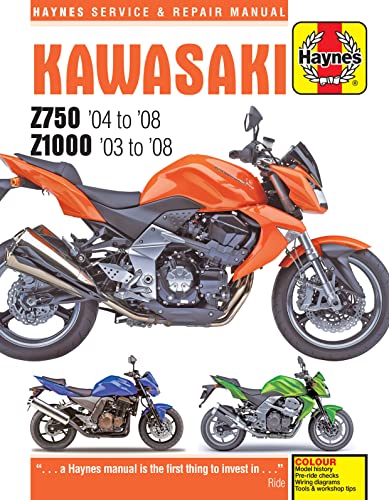 Haynes repair manual cover featuring orange Kawasaki Z750/Z1000 motorcycles.