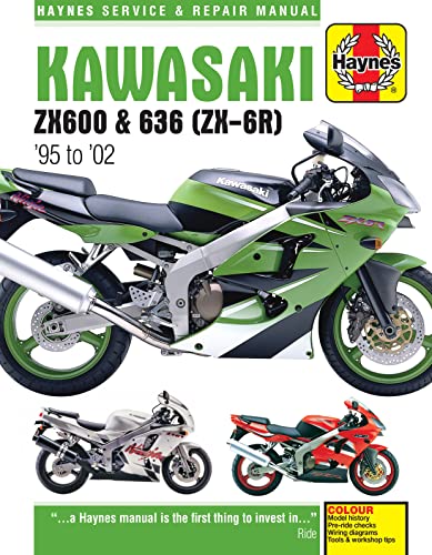 Green Kawasaki ZX-6R Ninja motorcycle repair manual cover, 1995-2002.