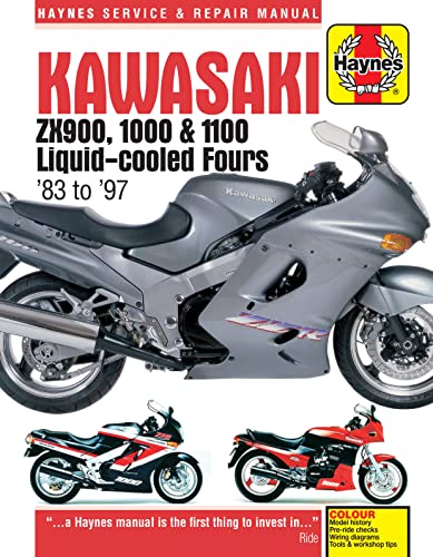 Haynes repair manual cover featuring a silver Kawasaki ZX900 motorcycle.