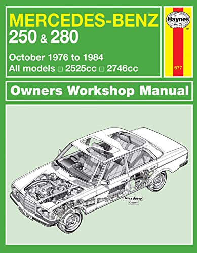 Haynes manual cover for Mercedes-Benz 250 & 280, 1976-1984, cutaway view.