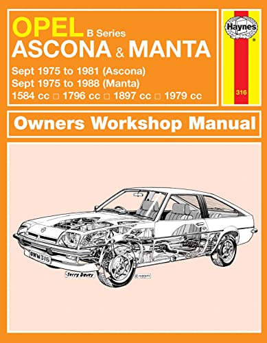 Haynes workshop manual cover featuring a cutaway illustration of an Opel Ascona/Manta.
