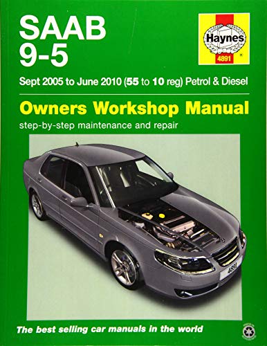 Haynes workshop manual cover for a grey Saab 9-5 car (2005-2010).