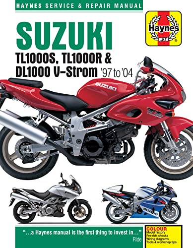 Red Suzuki TL1000S motorcycle shown on a Haynes service manual cover.