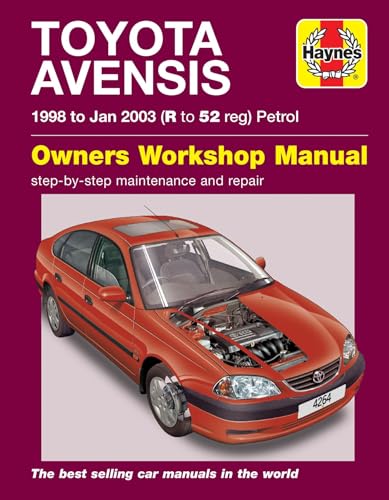 Toyota Avensis car repair manual cover with a red sedan image.
