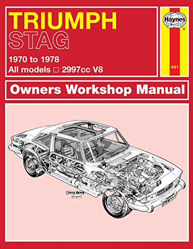 Triumph Stag car repair manual cover with exploded diagram illustration.