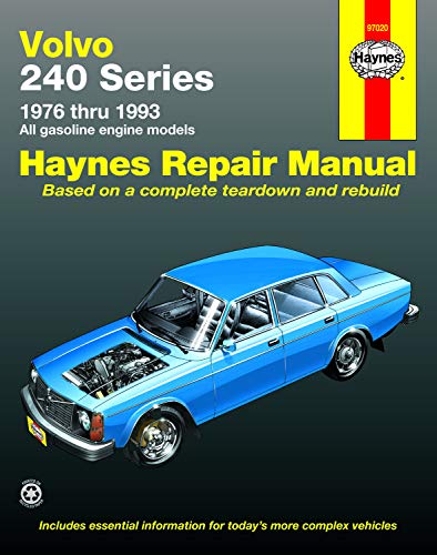 Haynes repair manual cover featuring a blue Volvo 240 series car.