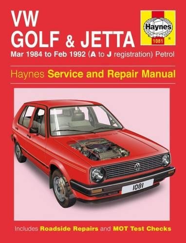 Red VW Golf Mk2 car repair manual cover, 1984-1992.