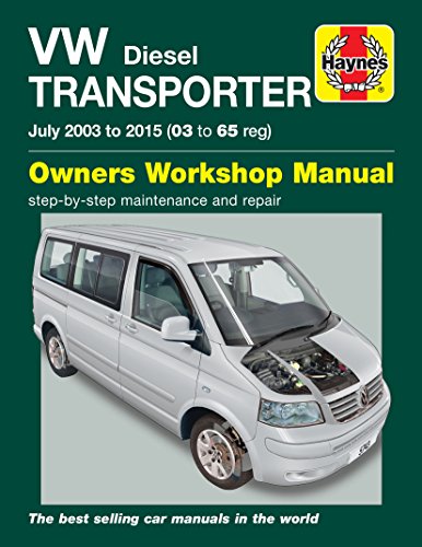 Haynes repair manual cover for a VW T5 Transporter van with an open hood.
