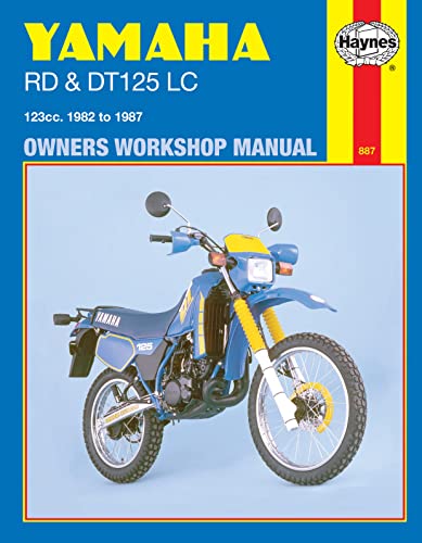 Haynes workshop manual cover for Yamaha RD and DT125LC motorcycles from 1982 to 1987.