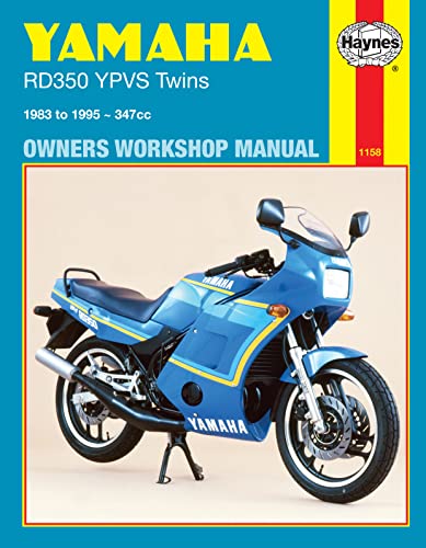 Haynes workshop manual cover featuring a blue Yamaha RD350 YPVS motorcycle.