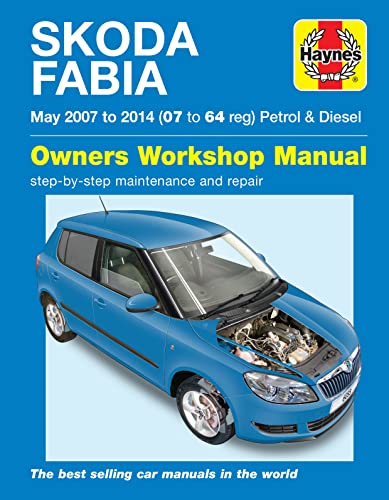 Haynes repair manual cover featuring a blue Skoda Fabia car.