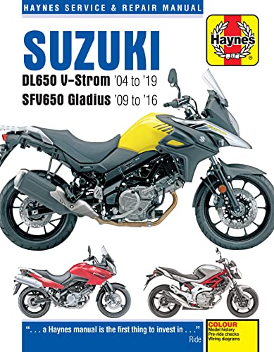 Haynes repair manual cover for Suzuki DL650 V-Strom and SFV650 Gladius motorcycles.