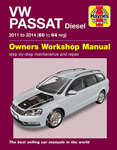 Haynes repair manual cover for a silver Volkswagen Passat Diesel (2011-2014).