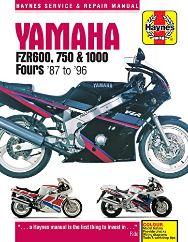 Haynes repair manual cover featuring Yamaha FZR motorcycles, 1987-1996.
