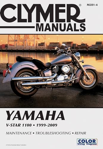 Clymer repair manual cover featuring a silver Yamaha V-Star 1100 motorcycle.