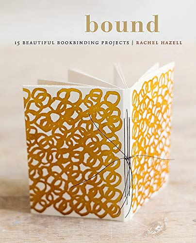 Book cover for "Bound" showing a hand-bound book with orange patterned covers.