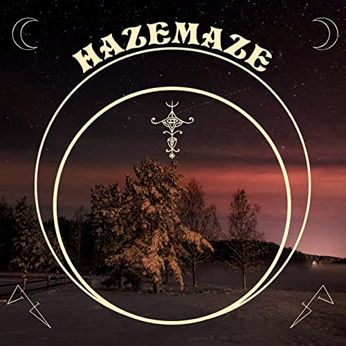 CD cover with "Hazemaze" text, celestial symbols, and a forest landscape.