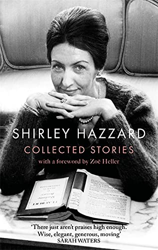 Black and white portrait of Shirley Hazzard with her collected stories book.