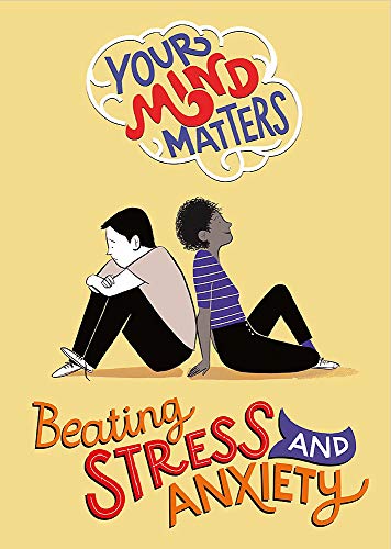 Book cover with two figures sitting, text reads “Beating Stress and Anxiety.”