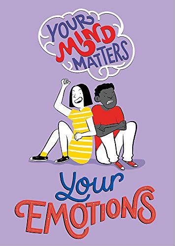 Illustration of two young people with text about emotions and mental health.