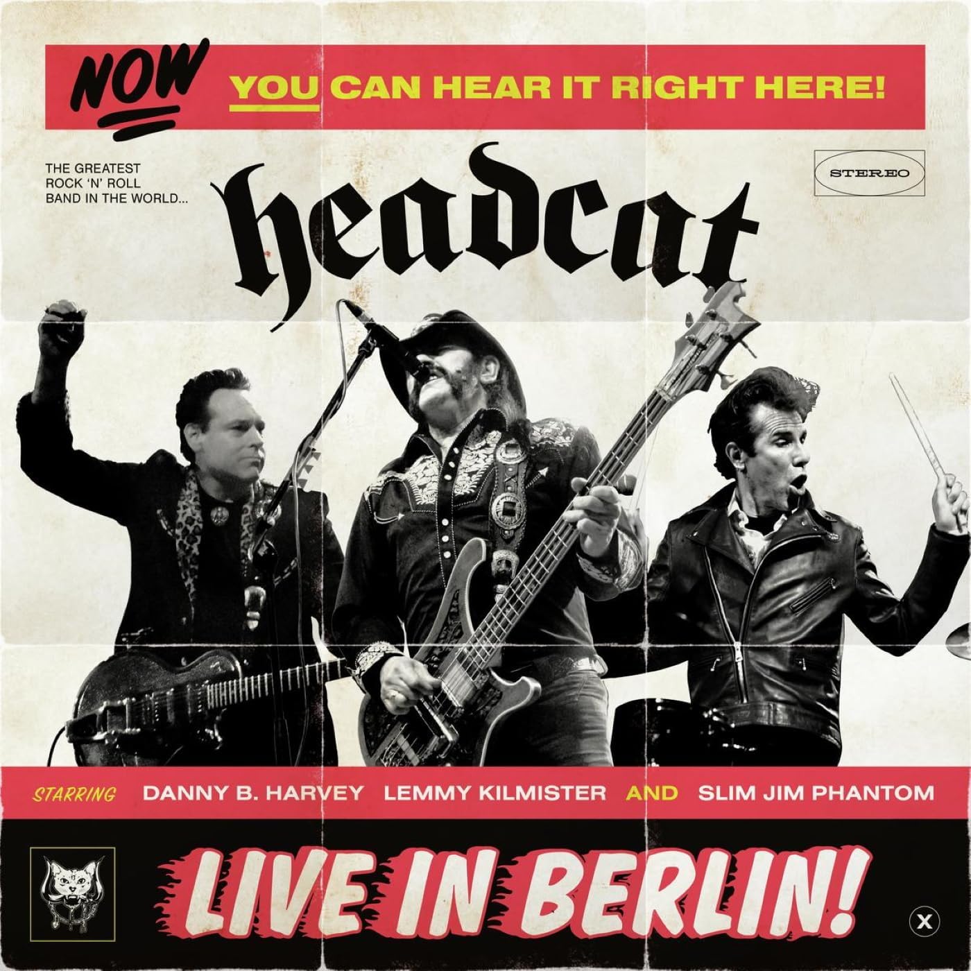 "CD cover art featuring three musicians performing, with bold text and vintage aesthetic."