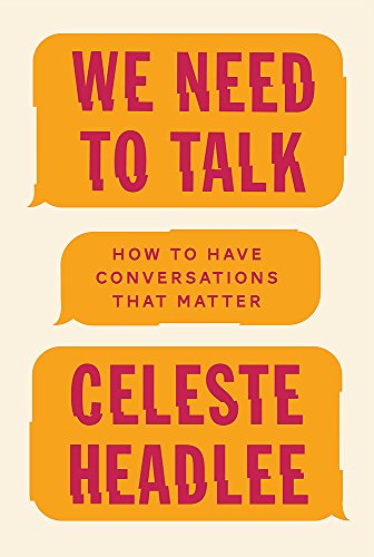 Book cover with speech bubbles displaying title and author, Celeste Headlee.