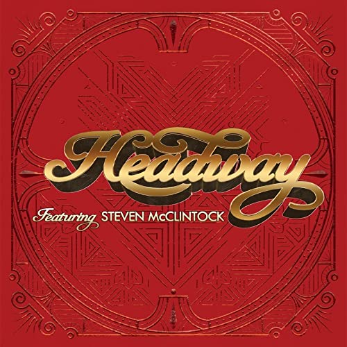 Red CD cover with gold art deco design and “Headway” text.